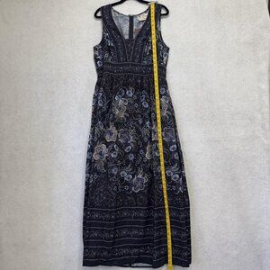Especia Dress Womens Large Blue Floral Sleeveless V Neck Maxi Back Zip Lined